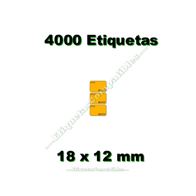 Rollo 4000 Etiquetas 18 x 12 mm PVP Euros Naranja flúor