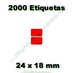 Rollo 2000 Etiquetas 24 x 18 mm PVP Euros Rojo flúor