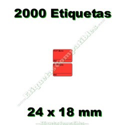 Rollo 2000 Etiquetas 24 x 18 mm PVP Euros + Ref Rojo flúor