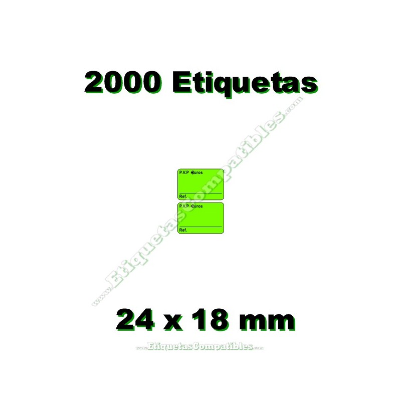 Rollo 2000 Etiquetas 24 x 18 mm PVP Euros + Ref Verde flúor