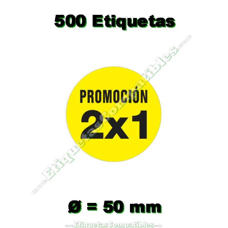 Rollo 500 Etiquetas "Promoción 2x1" Círculo Amarillo