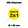 Rollo 500 Etiquetas "Promoción 2x1" Círculo Amarillo