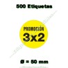 Rollo 500 Etiquetas "Promoción 3x2" Círculo Amarillo