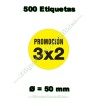 Rollo 500 Etiquetas "Promoción 3x2" Círculo Amarillo