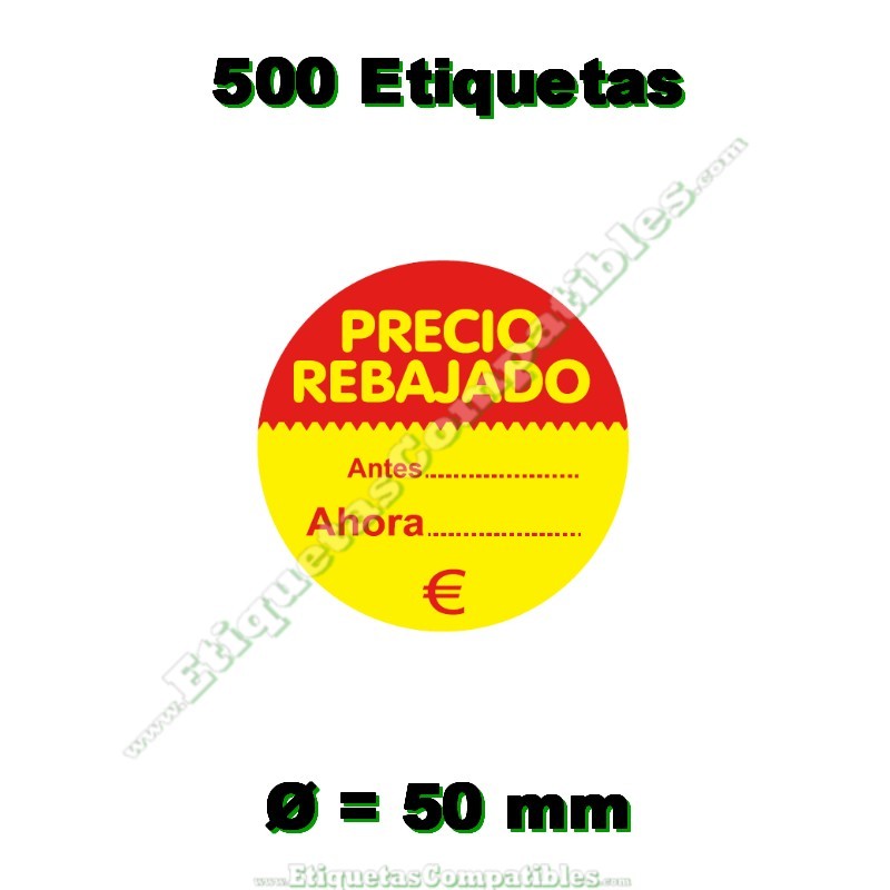 Rollo 500 Etiquetas "Precio Rebajado" Círculo Rojo/Amarillo