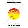Rollo 500 Etiquetas "Precio Rebajado" Círculo Rojo/Amarillo