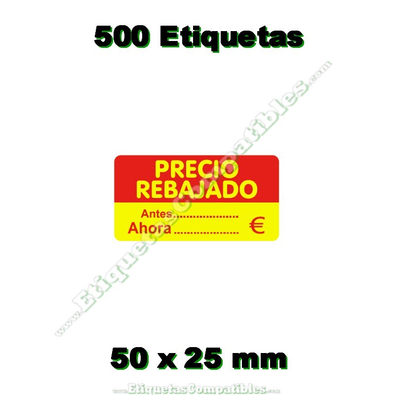 Rollo 500 Etiquetas "Precio Rebajado" Rectángulo Rojo/Amarillo
