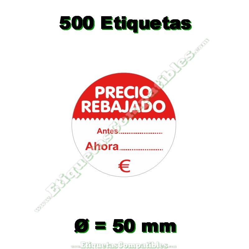 Rollo 500 Etiquetas "Precio Rebajado" Círculo Rojo/Blanco