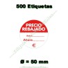 Rollo 500 Etiquetas "Precio Rebajado" Círculo Rojo/Blanco