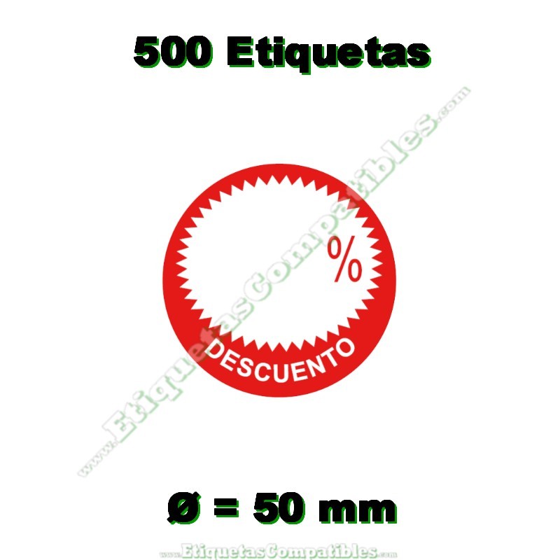 Rollo 500 Etiquetas "Descuento" Círculo Rojo/Blanco