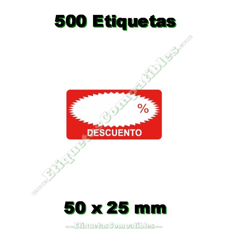 Rollo 500 Etiquetas "Descuento" Rectángulo Rojo/Blanco