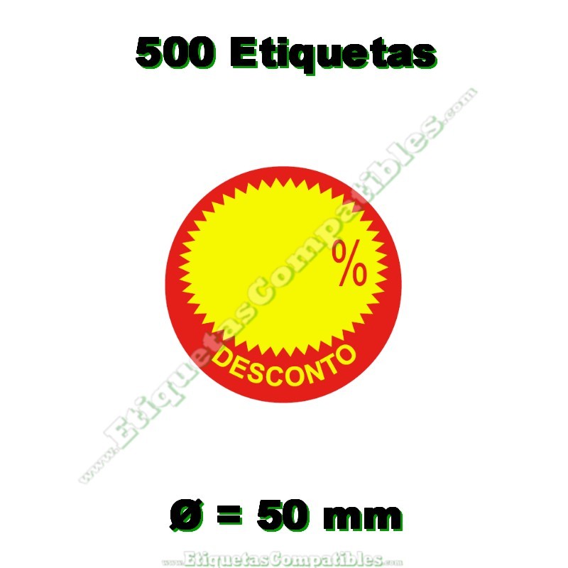 Rollo 500 Etiquetas "Desconto" Círculo Rojo/Amarillo