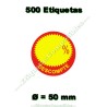 Rollo 500 Etiquetas "Descompte" Círculo Rojo/Amarillo