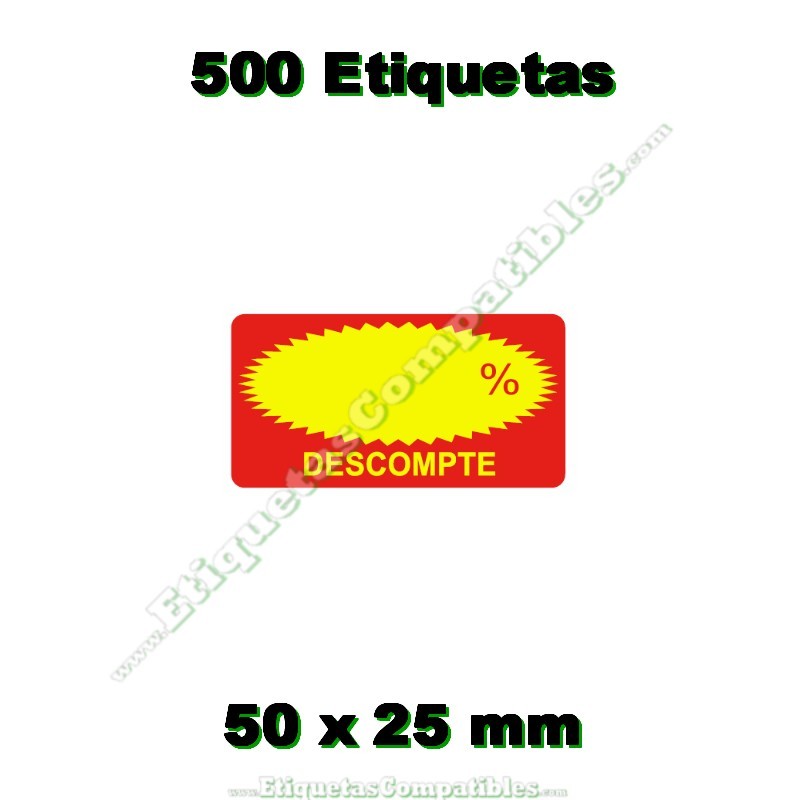 Rollo 500 Etiquetas "Descompte" Rectángulo Rojo/Amarillo