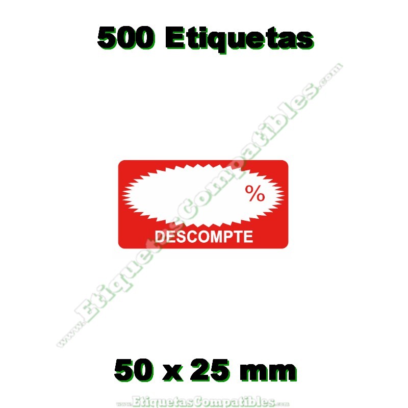Rollo 500 Etiquetas "Descompte" Rectángulo Rojo/Blanco