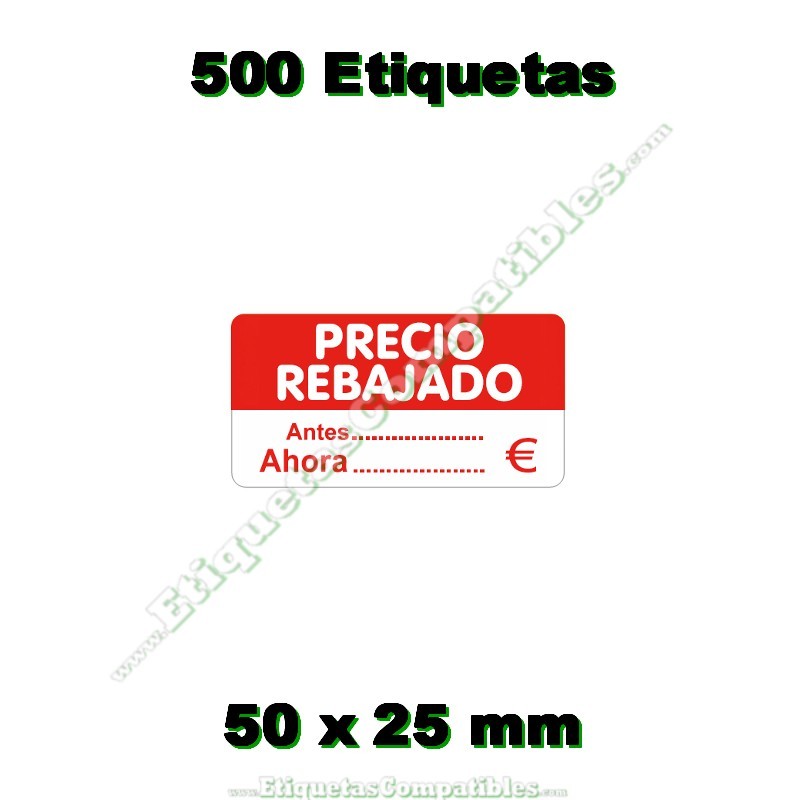 Rollo 500 Etiquetas "Precio rebajado" Rectángulo Rojo/Blanco