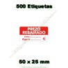 Rollo 500 Etiquetas "Prezo rebaixado" Rectángulo Rojo/Blanco