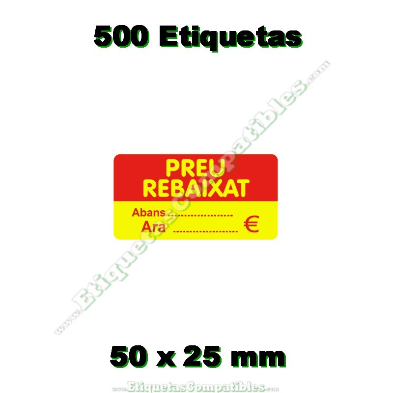 Rollo 500 Etiquetas "Preu rebaixat" Rectángulo Rojo/Amarillo