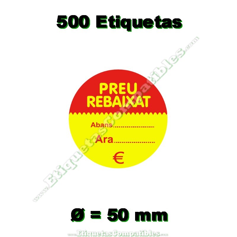 Rollo 500 Etiquetas "Preu Rebaixat" Círculo Rojo/Amarillo