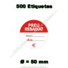 Rollo 500 Etiquetas "Preu Rebaixat" Círculo Rojo/Blanco