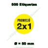 Rollo 500 Etiquetas "Promoció 2x1" Círculo Amarillo