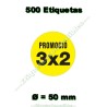 Rollo 500 Etiquetas "Promoció 3x2" Círculo Amarillo