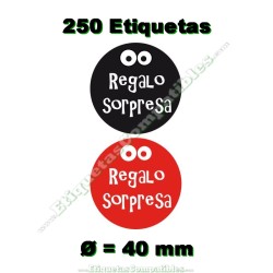 Rollo 250 Etiquetas "Regalo Sorpresa" Rojo / Negro
