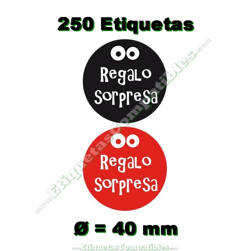 Rollo 250 Etiquetas "Regalo Sorpresa" Rojo / Negro
