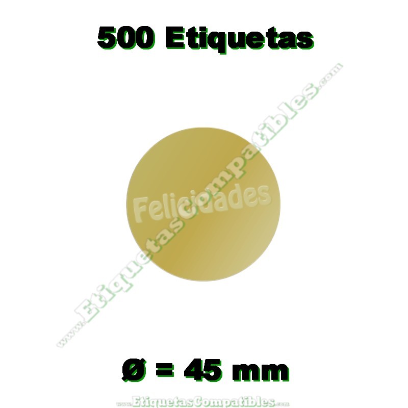 Rollo 500 Etiquetas "Felicidades" Oro Relieve