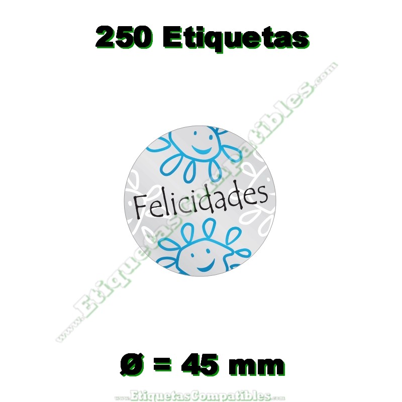Rollo 250 Etiquetas "Felicidades" Margaritas sonrientes