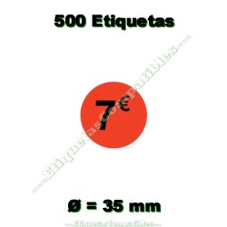 Rollo 500 Etiquetas "7 €" Rojo Flúor