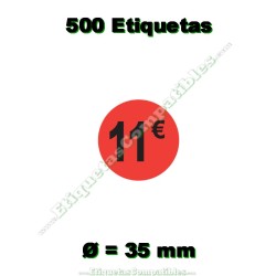 Rollo 500 Etiquetas "11 €" Rojo Flúor