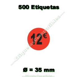 Rollo 500 Etiquetas "12 €" Rojo Flúor