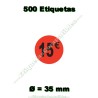 Rollo 500 Etiquetas "15 €" Rojo Flúor