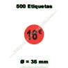 Rollo 500 Etiquetas "16 €" Rojo Flúor