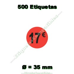 Rollo 500 Etiquetas "17 €" Rojo Flúor