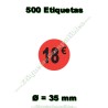 Rollo 500 Etiquetas "18 €" Rojo Flúor