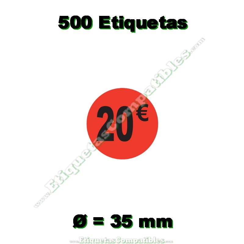 Rollo 500 Etiquetas "20 €" Rojo Flúor