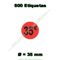 Rollo 500 Etiquetas "35 €" Rojo Flúor