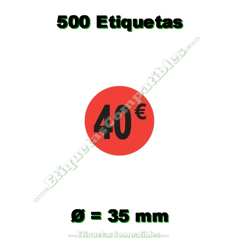 Rollo 500 Etiquetas "40 €" Rojo Flúor