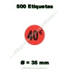 Rollo 500 Etiquetas "40 €" Rojo Flúor