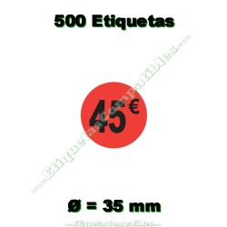 Rollo 500 Etiquetas "45 €" Rojo Flúor