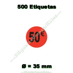 Rollo 500 Etiquetas "50 €" Rojo Flúor