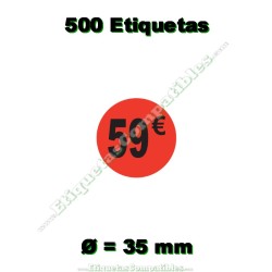 Rollo 500 Etiquetas "59 €" Rojo Flúor