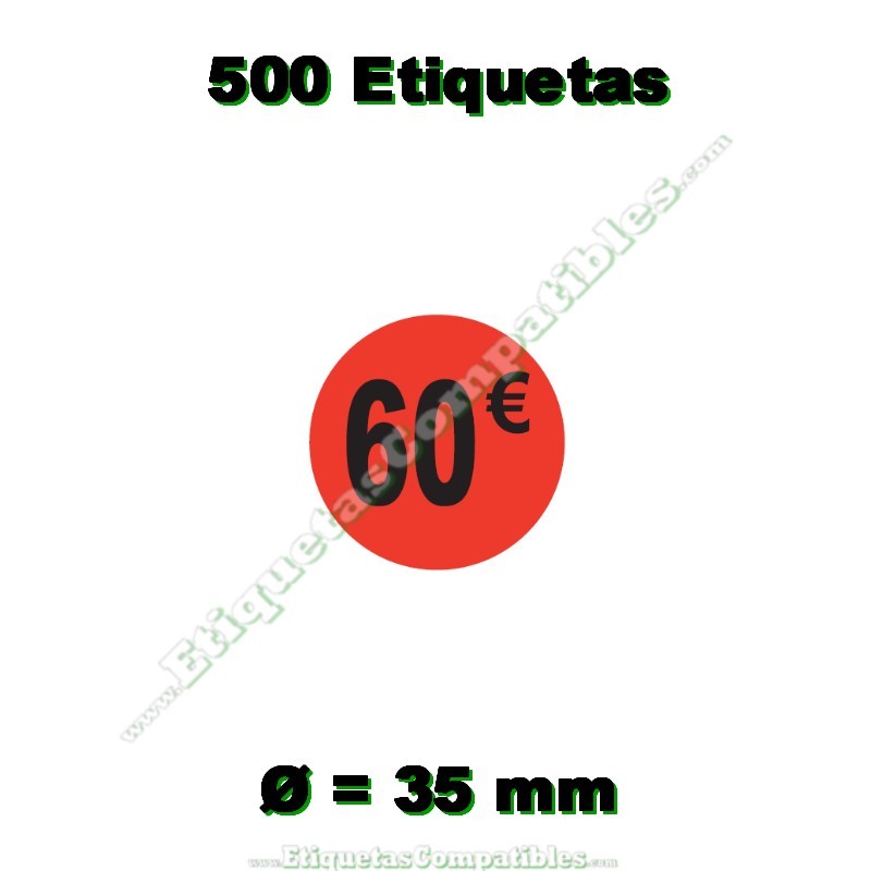 Rollo 500 Etiquetas "60 €" Rojo Flúor