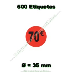 Rollo 500 Etiquetas "70 €" Rojo Flúor