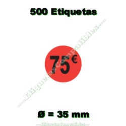 Rollo 500 Etiquetas "75 €" Rojo Flúor
