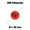 Rollo 500 Etiquetas "99 €" Rojo Flúor