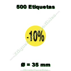 Rollo 500 Etiquetas "-10%" Amarillo Flúor