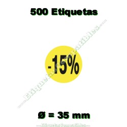 Rollo 500 Etiquetas "-15%" Amarillo Flúor